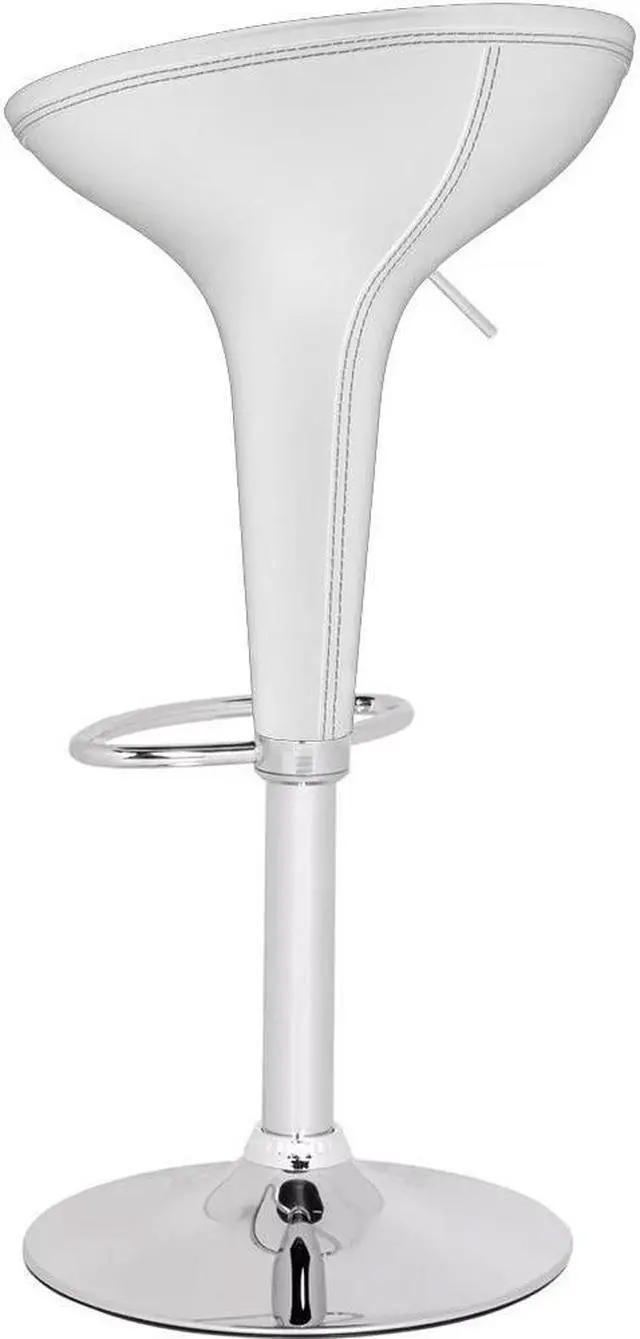 Alt view image 4 of 7 - Set of 2 Alpha "Leather" Contemporary Bombo Style Adjustable Barstool - Vanilla White Baseball Stitch