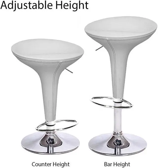 Alt view image 7 of 7 - Set of 2 Alpha "Leather" Contemporary Bombo Style Adjustable Barstool - Vanilla White Baseball Stitch