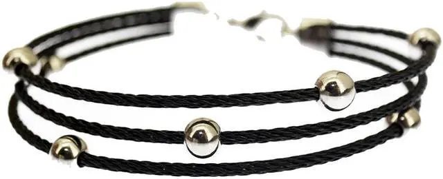 Main image of Kabl Stackable Twisted Stainless Steel Cable Bangle Bracelet - Orbitus - Black Onyx/Silver