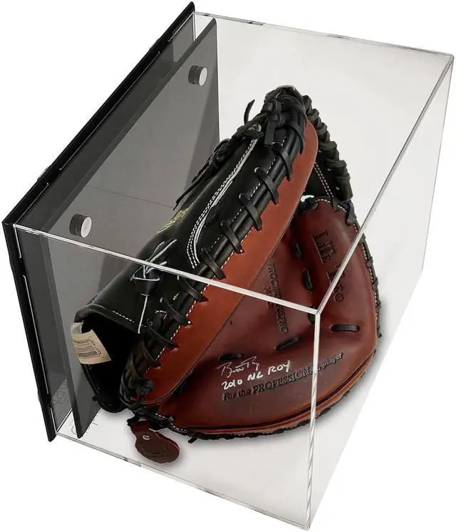 Alt view image 3 of 7 - OnDisplay Deluxe UV-Protected Baseball Hat/Helmet Display Case - Black Base - Luxe Handmade Acrylic Case for Autographed Ball Caps, Helmets and More