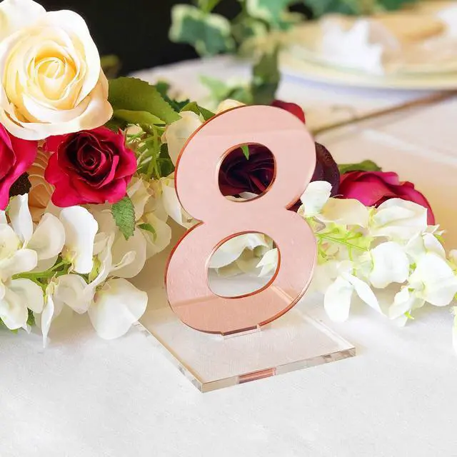 Alt view image 3 of 5 - OnDisplay Luxe Laser Cut Mirrored Acrylic Wedding/Party/Event Table Numbers (Rose Gold, 1-10)