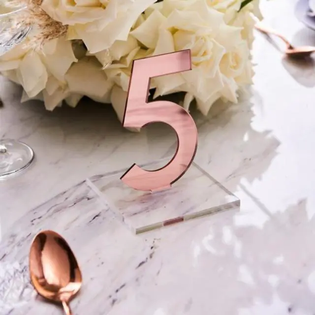 Alt view image 4 of 5 - OnDisplay Luxe Laser Cut Mirrored Acrylic Wedding/Party/Event Table Numbers (Rose Gold, 1-10)