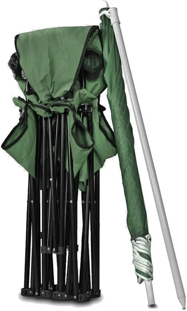 Alt view image 5 of 7 - GoTeam Portable 2-Seat Folding Camp Chair with Cooler, Umbrella & Cup Holders  Outdoor Picnic, Beach, or Tailgate Seating  Carry Case Included (Green)