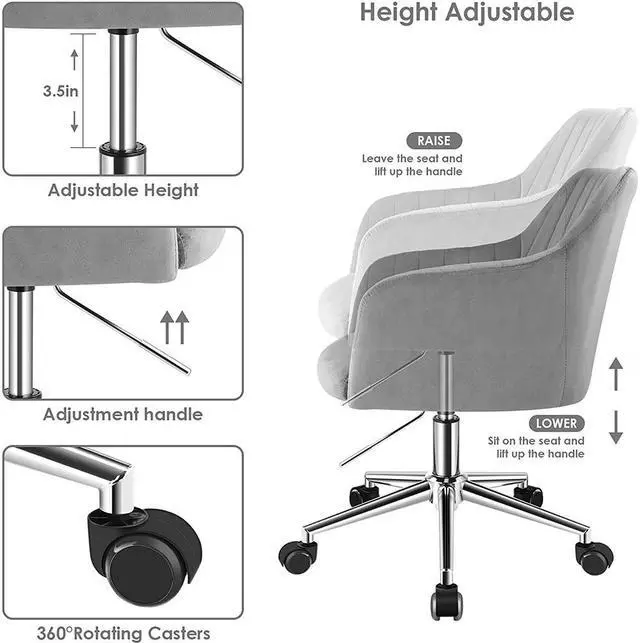 Alt view image 4 of 7 - Modern Home Marceaux Velvet Modern Mid-Back Office Task Chair (Gray)