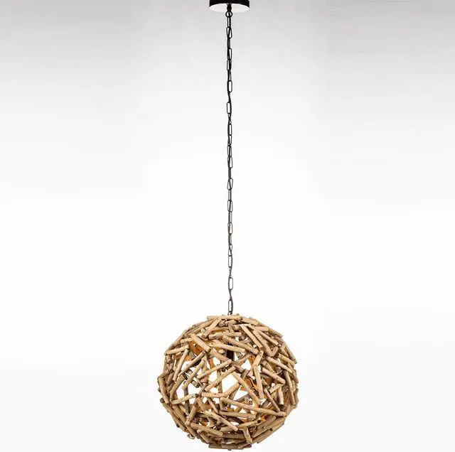 Alt view image 3 of 7 - Modern Home Nautical Natural Driftwood Ceiling 16" Ball Pendant Light - Seaside Ocean Beach Chandelier