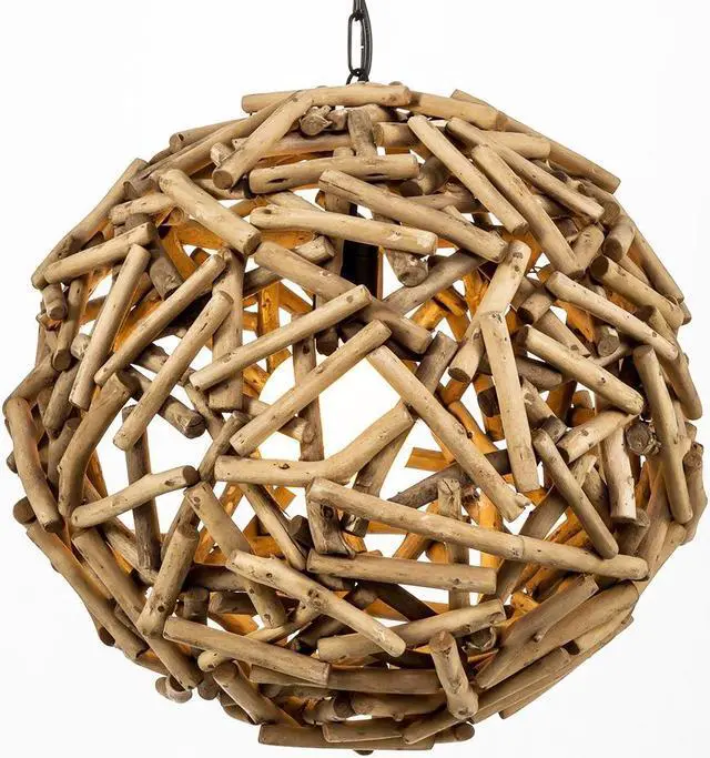 Main image of Modern Home Nautical Natural Driftwood Ceiling 16" Ball Pendant Light - Seaside Ocean Beach Chandelier