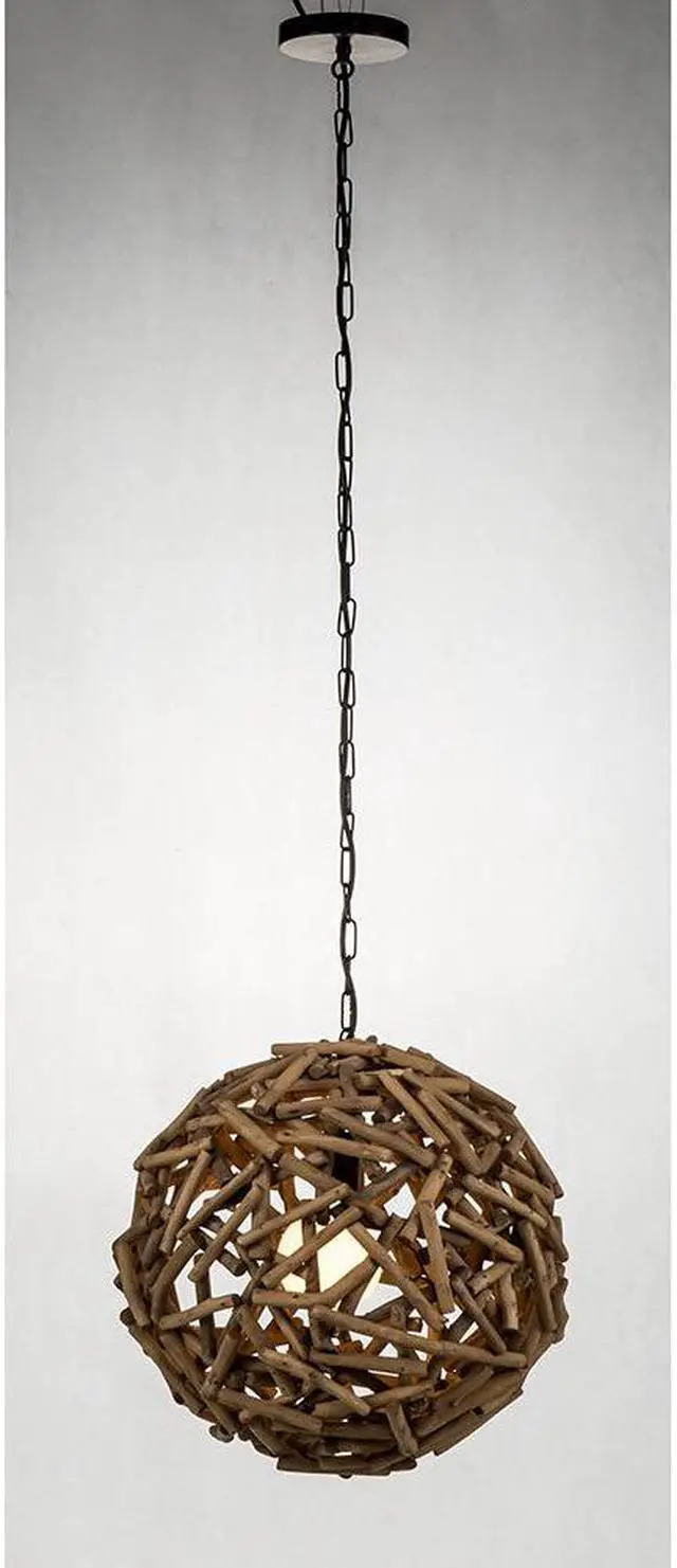 Alt view image 2 of 7 - Modern Home Nautical Natural Driftwood Ceiling 16" Ball Pendant Light - Seaside Ocean Beach Chandelier