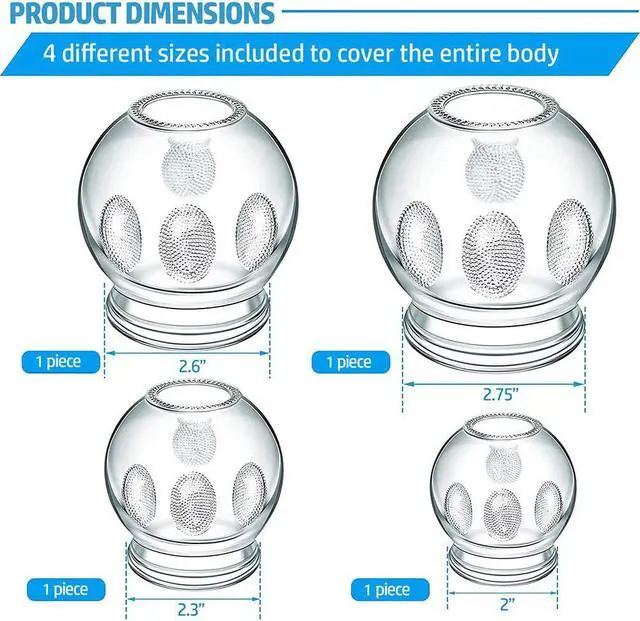 Alt view image 3 of 7 - Royal Massage Glass Fire Cupping Jars Thick Glass Cupping Set 4 Sizes Vacuum Cupping Glass Fire Cupping Jars with Finger Grips (4 Pieces)