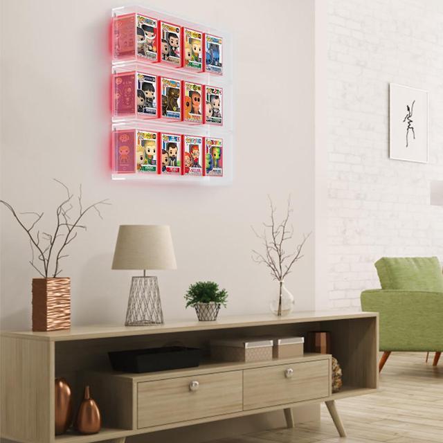 Alt view image 6 of 7 - OnDisplay Wall/Table Mount Deluxe Acrylic Display for Funko Pop/Dolls/Figurines (4 Section - Neon Green)