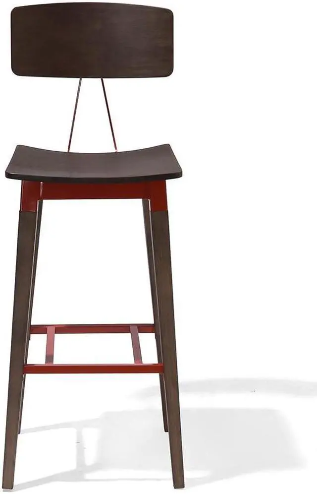 Alt view image 4 of 5 - Abbott Retro Contemporary Wood/Steel Barstool - Ash/Brick Red