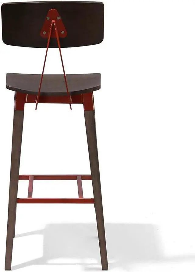 Alt view image 3 of 5 - Abbott Retro Contemporary Wood/Steel Barstool - Ash/Brick Red