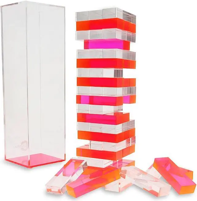 Alt view image 2 of 5 - OnDisplay 3D Luxe Acrylic Stacking Tower Puzzle Game (Pink/Clear)