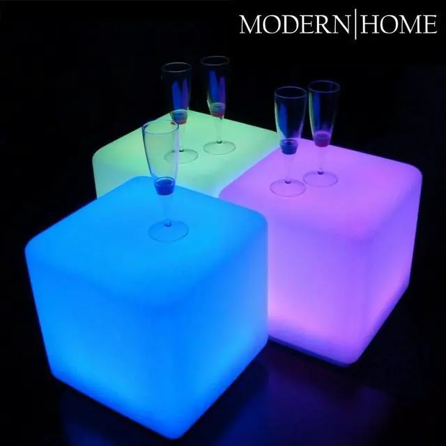 Alt view image 2 of 7 - Modern Home LED Glowing Cube Box Stool w/Infrared Remote Control (14")