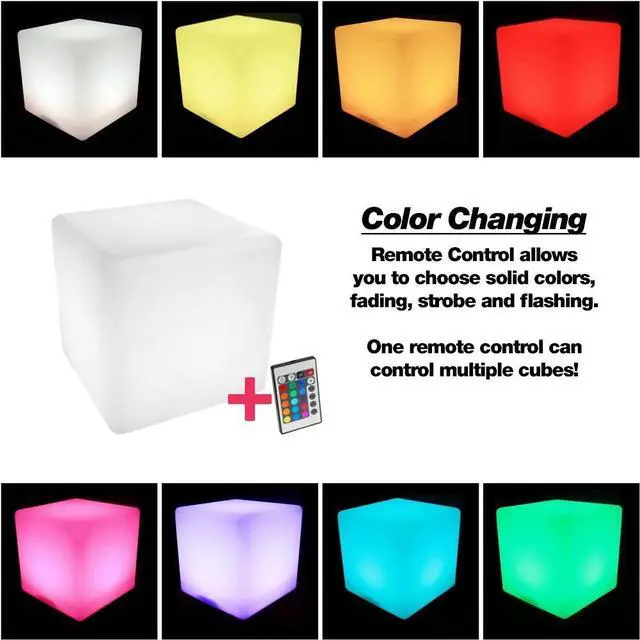 Alt view image 4 of 7 - Modern Home LED Glowing Cube Box Stool w/Infrared Remote Control (14")