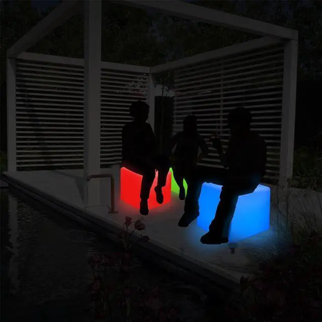 Alt view image 5 of 7 - Modern Home LED Glowing Cube Box Stool w/Infrared Remote Control (14")