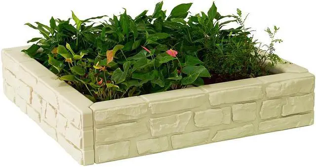 Main image of Modern Home 4'x4' Stone Raised Garden Bed Kit - Modular Flower/Planter Kit (Beige)