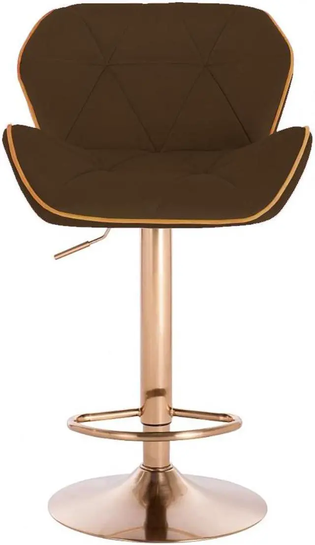 Alt view image 2 of 5 - Modern Home Luxe Spyder Contemporary Adjustable Barstool/Bar Chair with 360° Rotation (Gold Base, Brown/Gold Piping)