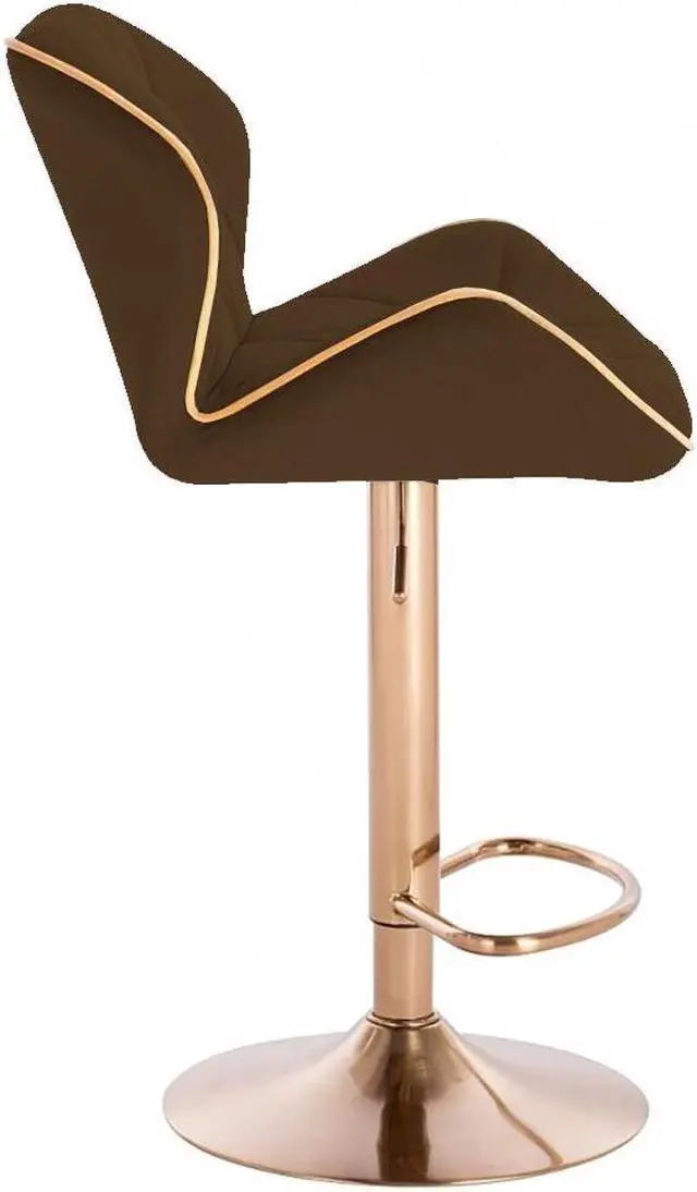 Alt view image 3 of 5 - Modern Home Luxe Spyder Contemporary Adjustable Barstool/Bar Chair with 360° Rotation (Gold Base, Brown/Gold Piping)