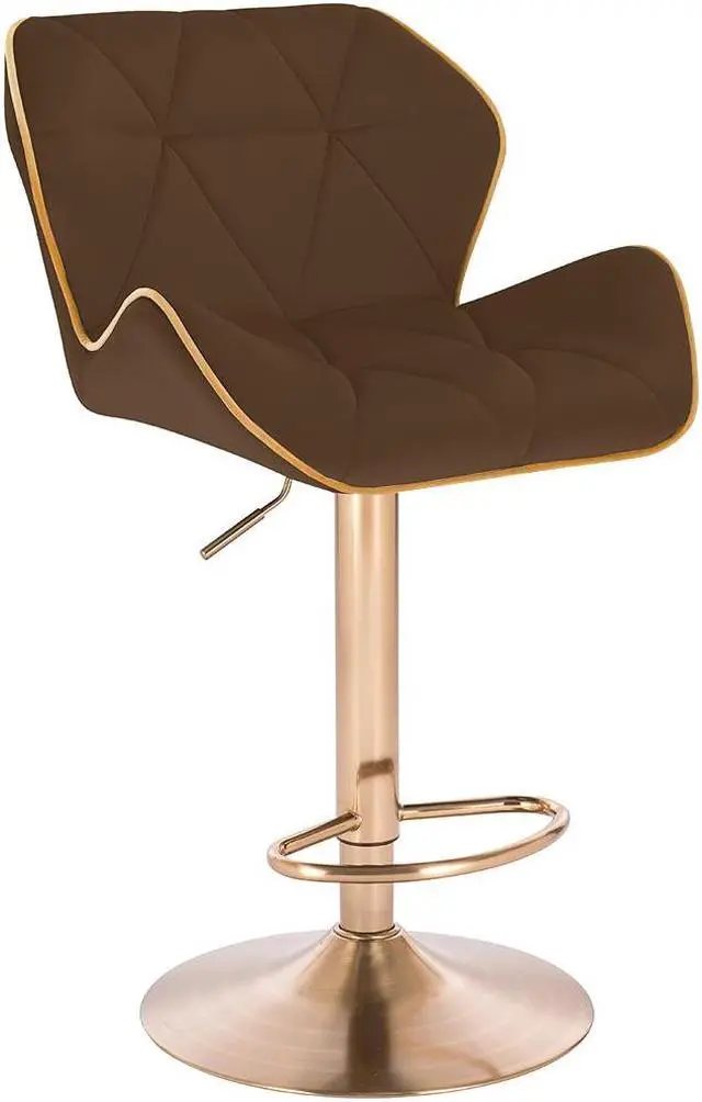 Main image of Modern Home Luxe Spyder Contemporary Adjustable Barstool/Bar Chair with 360° Rotation (Gold Base, Brown/Gold Piping)