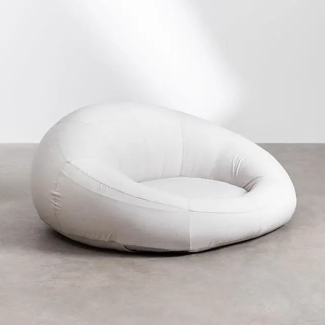 Alt view image 2 of 7 - California Sun Cucciolo Round Luxury Inflatable Fabric Sun Lounger Pool Float Chaise (Beige)