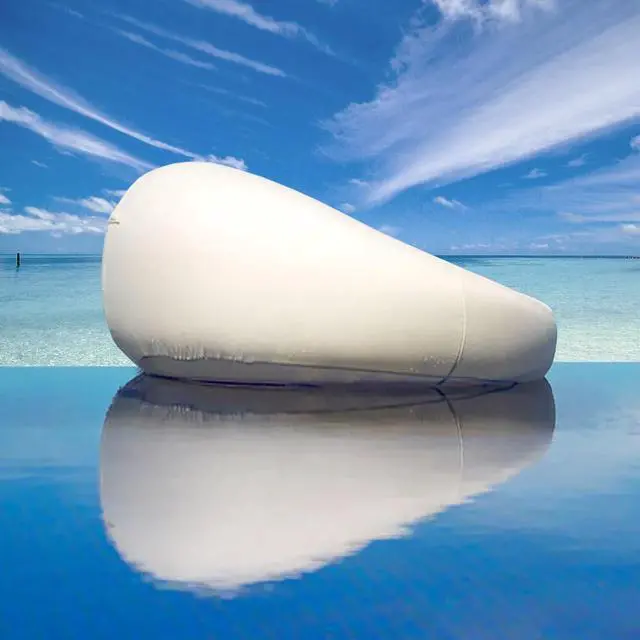 Alt view image 3 of 7 - California Sun Cucciolo Round Luxury Inflatable Fabric Sun Lounger Pool Float Chaise (Beige)