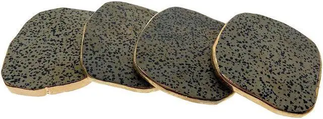 Main image of Modern Home Set of 4 Natural Dalmatian Jasper Stone Coasters (Gold)