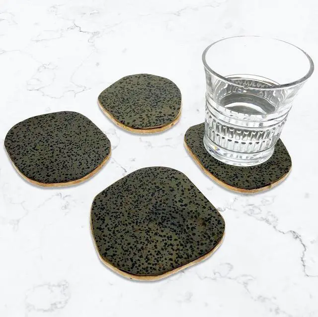 Alt view image 4 of 4 - Modern Home Set of 4 Natural Dalmatian Jasper Stone Coasters (Gold)