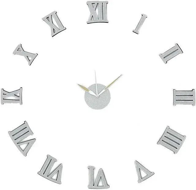 Main image of Modern Home Self Adhesive DIY 3D Wall Clock - Silver Sparkle Roman Numeral