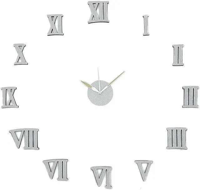 Alt view image 2 of 6 - Modern Home Self Adhesive DIY 3D Wall Clock - Silver Sparkle Roman Numeral