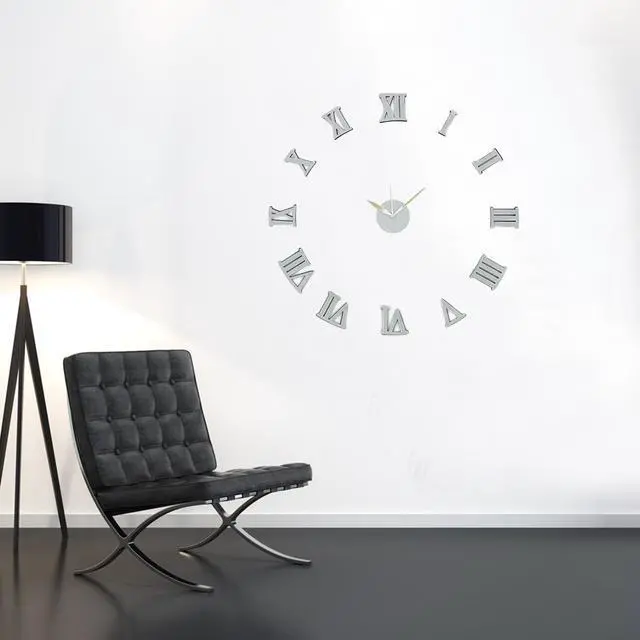 Alt view image 5 of 6 - Modern Home Self Adhesive DIY 3D Wall Clock - Silver Sparkle Roman Numeral