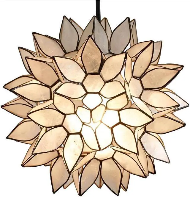 Main image of Modern Home Nautical White Capiz Shell Lotus Ceiling Pendant Light - 10" Diameter