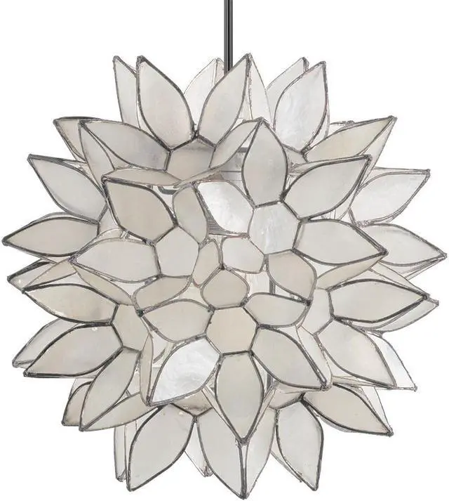 Alt view image 2 of 7 - Modern Home Nautical White Capiz Shell Lotus Ceiling Pendant Light - 10" Diameter