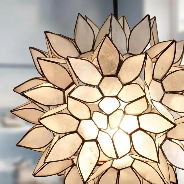 Alt view image 5 of 7 - Modern Home Nautical White Capiz Shell Lotus Ceiling Pendant Light - 10" Diameter