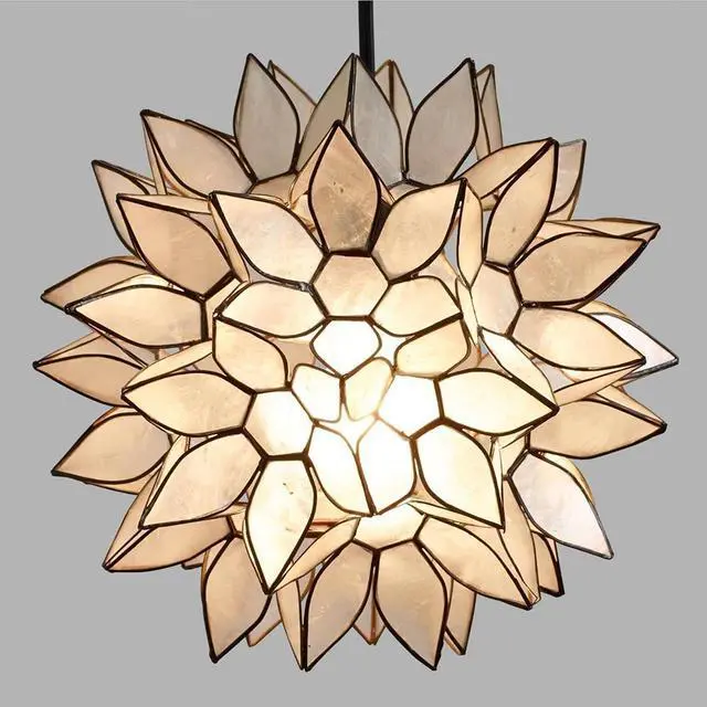 Alt view image 6 of 7 - Modern Home Nautical White Capiz Shell Lotus Ceiling Pendant Light - 10" Diameter