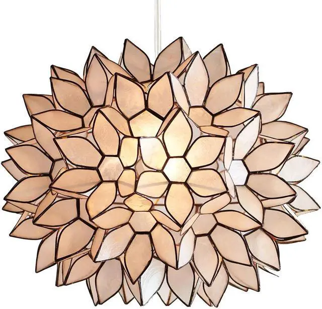 Main image of Modern Home Nautical White Capiz Shell Lotus Ceiling Pendant Light - 14" Diameter