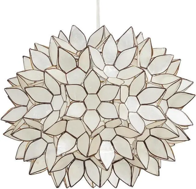 Alt view image 2 of 7 - Modern Home Nautical White Capiz Shell Lotus Ceiling Pendant Light - 14" Diameter