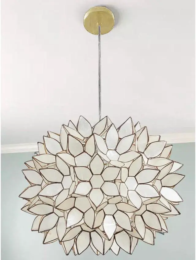 Alt view image 6 of 7 - Modern Home Nautical White Capiz Shell Lotus Ceiling Pendant Light - 14" Diameter