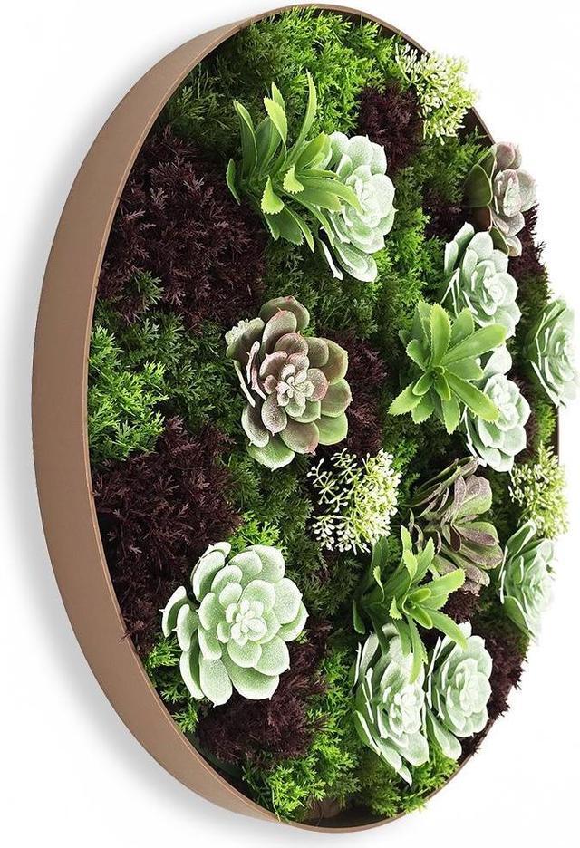 Alt view image 2 of 7 - Modern Home 20" Circle Vertical Hanging Artificial Succulent Wall Art - Wall Mount 3D Garden Greenery