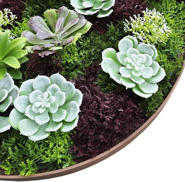 Alt view image 4 of 7 - Modern Home 20" Circle Vertical Hanging Artificial Succulent Wall Art - Wall Mount 3D Garden Greenery