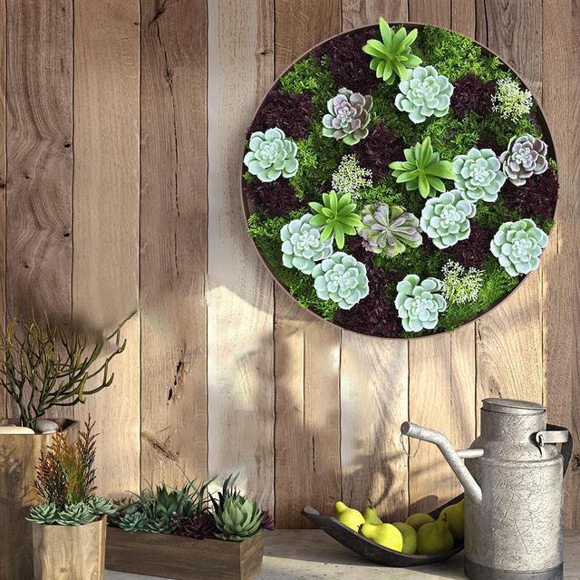 Alt view image 7 of 7 - Modern Home 20" Circle Vertical Hanging Artificial Succulent Wall Art - Wall Mount 3D Garden Greenery