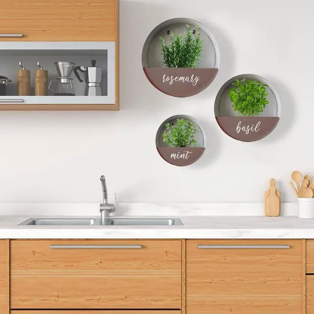 Alt view image 7 of 7 - Modern Home Round Living Wall Mounted Galvanized Steel/Zinc Succulent/Herb Planter (Rust Zinc, Large)