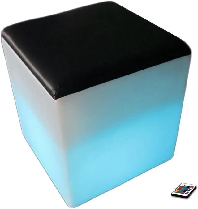 Alt view image 2 of 7 - Modern Home Wireless LED Glowing Cube Stool w/Infrared Remote Control and Cushioned Seat Top (16")