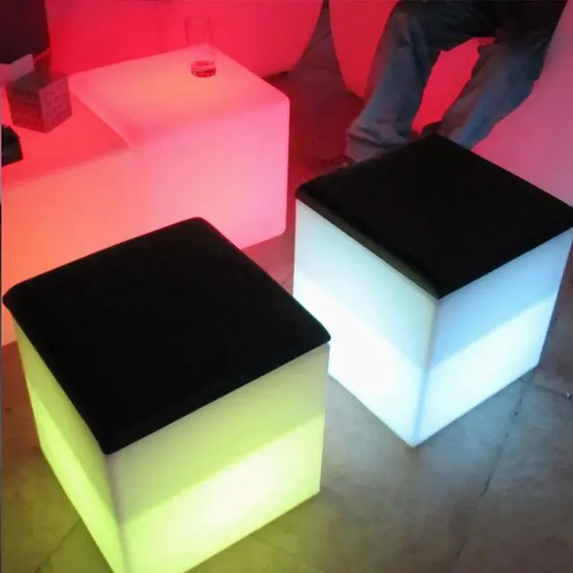 Alt view image 3 of 7 - Modern Home Wireless LED Glowing Cube Stool w/Infrared Remote Control and Cushioned Seat Top (16")