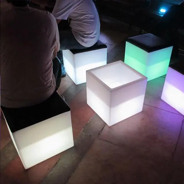 Alt view image 4 of 7 - Modern Home Wireless LED Glowing Cube Stool w/Infrared Remote Control and Cushioned Seat Top (16")