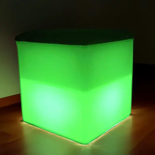 Alt view image 5 of 7 - Modern Home Wireless LED Glowing Cube Stool w/Infrared Remote Control and Cushioned Seat Top (16")