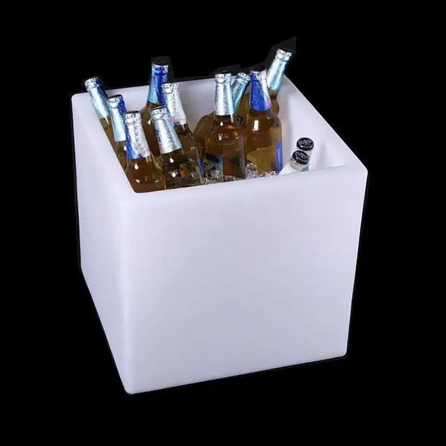 Alt view image 7 of 7 - Modern Home Wireless LED Glowing Cube Stool w/Infrared Remote Control and Cushioned Seat Top (16")