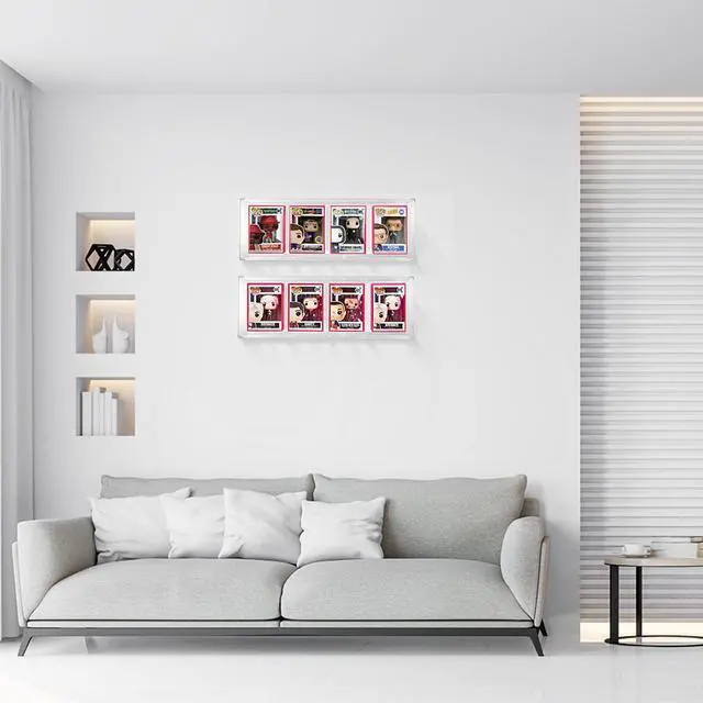 Alt view image 5 of 7 - OnDisplay Wall/Table Mount Deluxe Acrylic Display for Funko Pop/Dolls/Figurines (4 Section - Neon Pink)