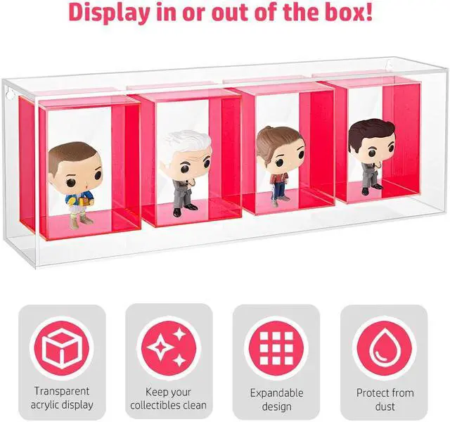 Alt view image 6 of 7 - OnDisplay Wall/Table Mount Deluxe Acrylic Display for Funko Pop/Dolls/Figurines (4 Section - Neon Pink)