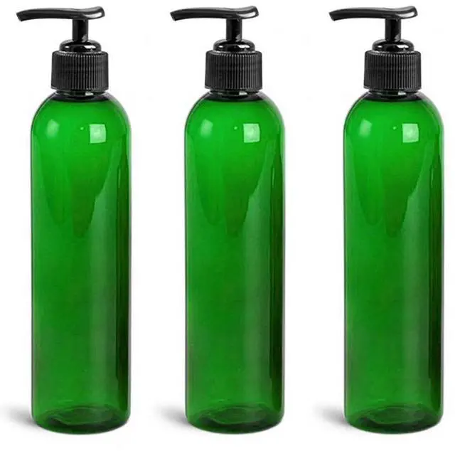 Main image of Royal Massage 8oz Bullet Round Massage Oil/Lotion/Liquid Bottle with Saddle Pump (Green, 3)