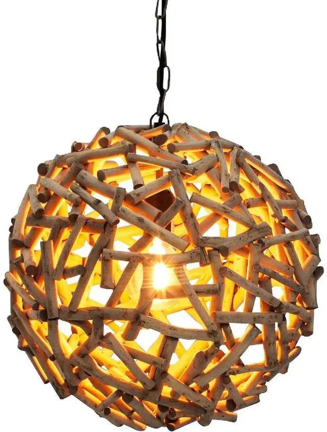 Alt view image 3 of 7 - Modern Home Nautical Natural Driftwood Ceiling 20" Ball Pendant Light - Seaside Ocean Beach Chandelier